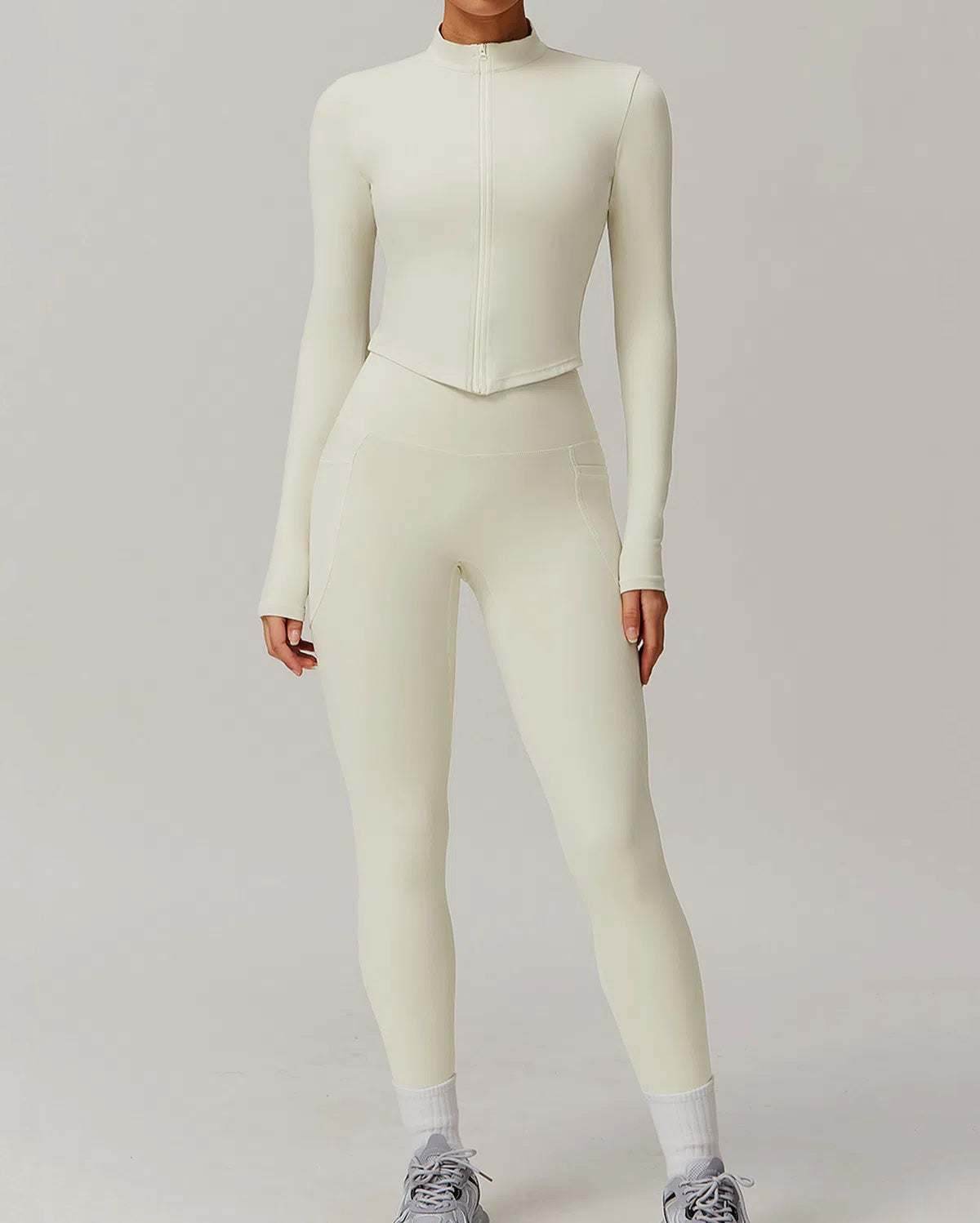 Solid Yoga Set With Sports Jacket and Legging