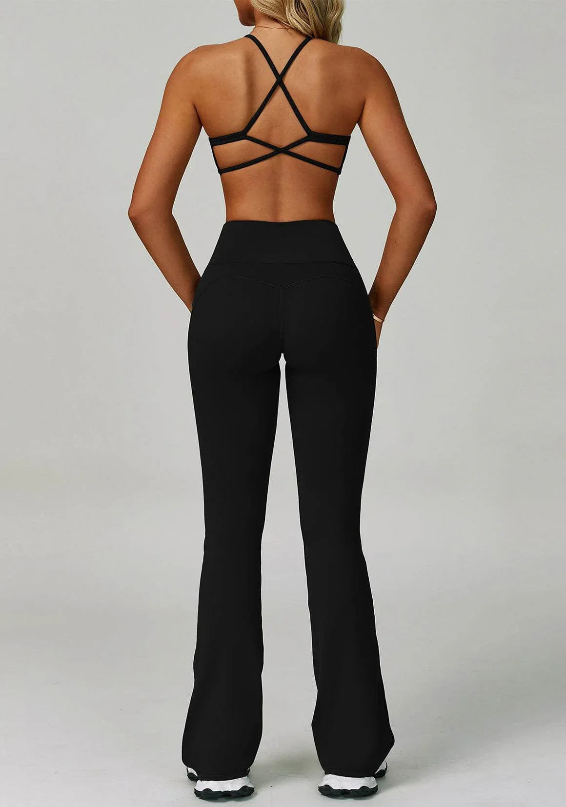 Activewear Set with Cross Back Sports Bra and Flared Pant -