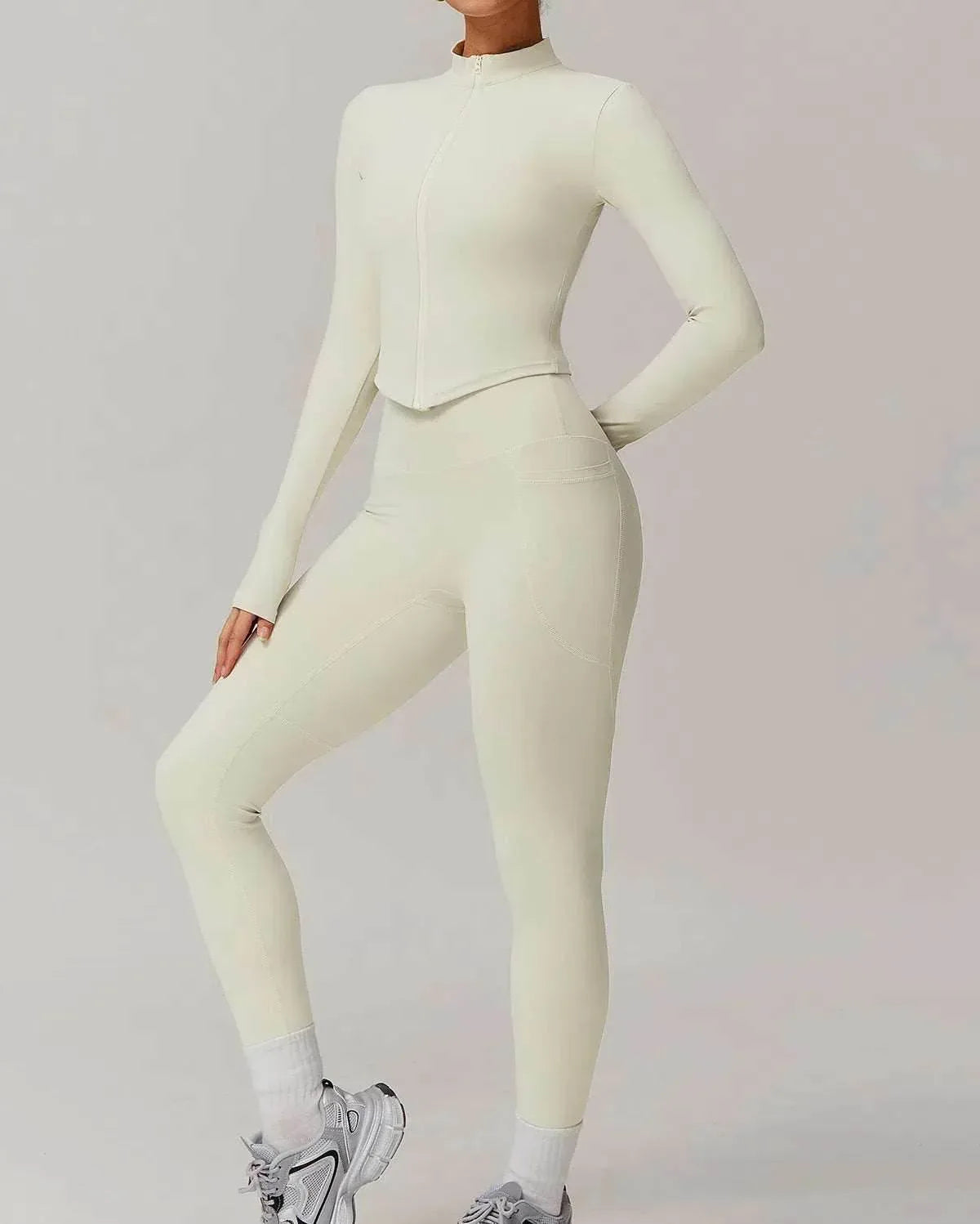 Solid Yoga Set With Sports Jacket and Legging -