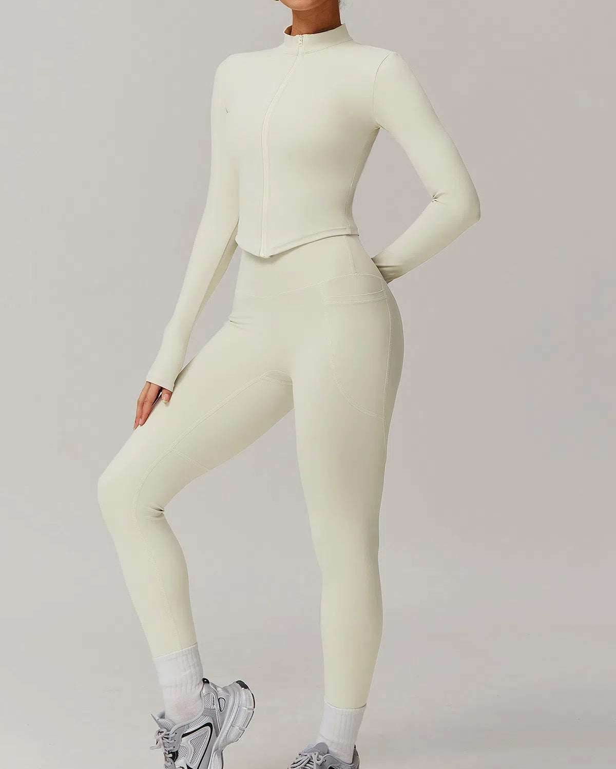 Solid Yoga Set With Sports Jacket and Legging