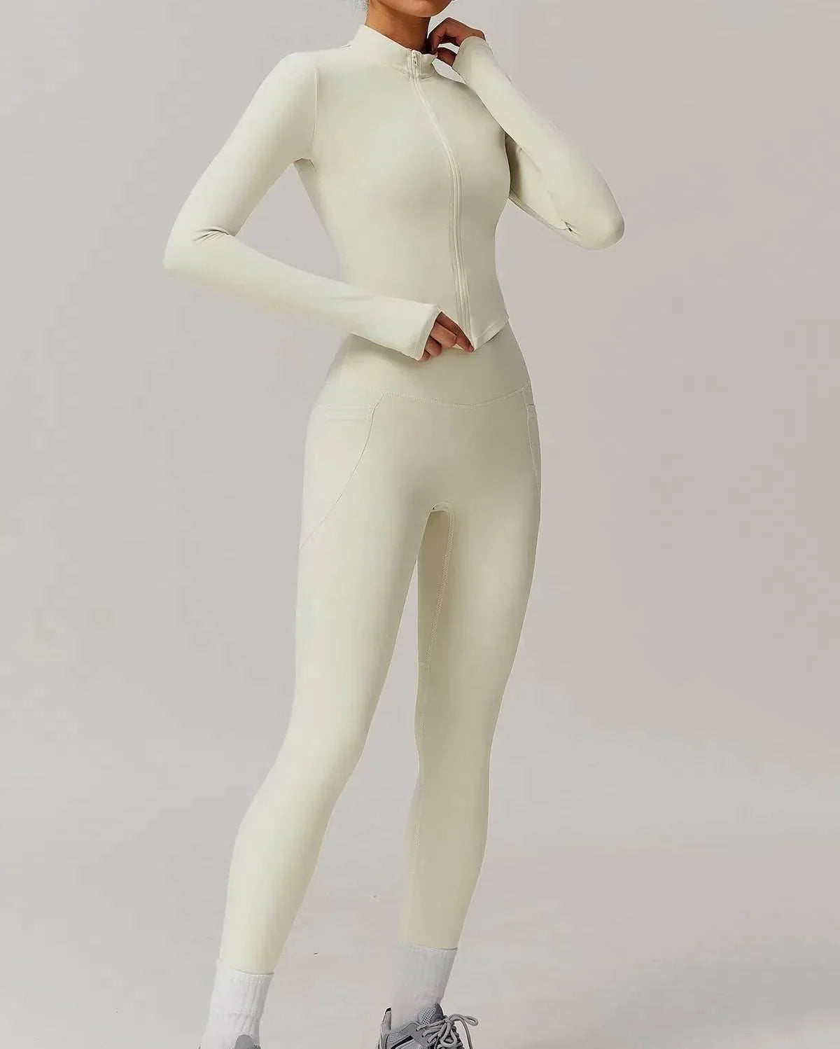 Solid Yoga Set With Sports Jacket and Legging -