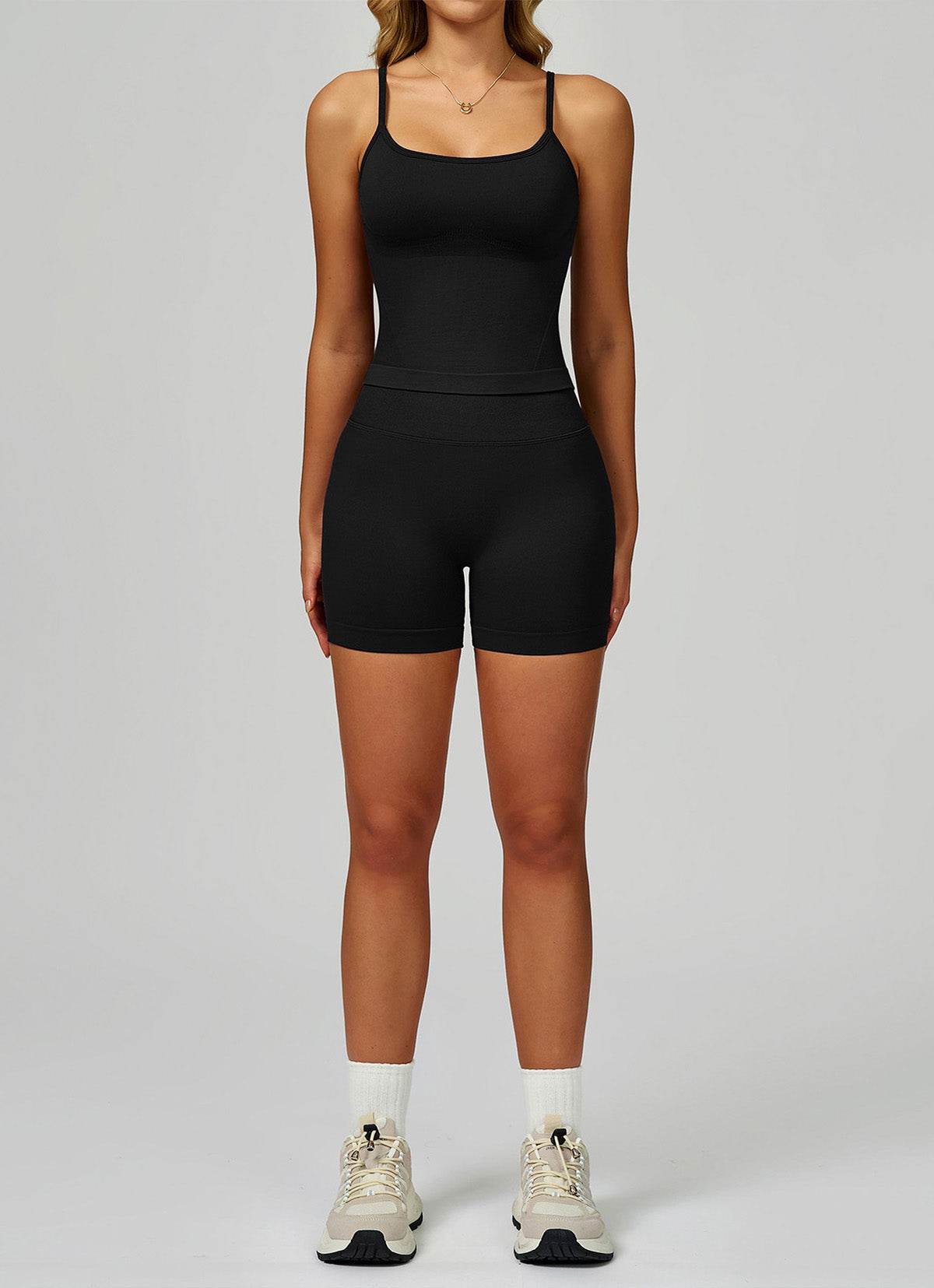 Sport Set with Color Block Tank Top and Short - Black
