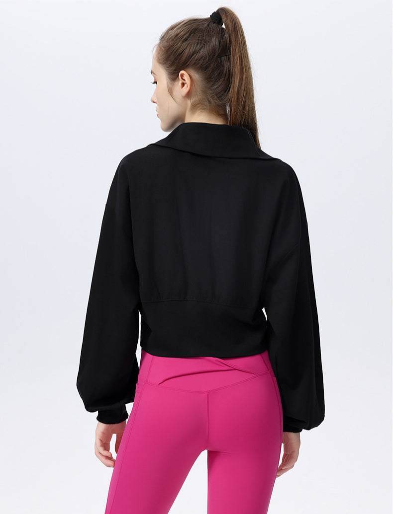 Casual Loose Sports Jacket with High Collar and Zipper