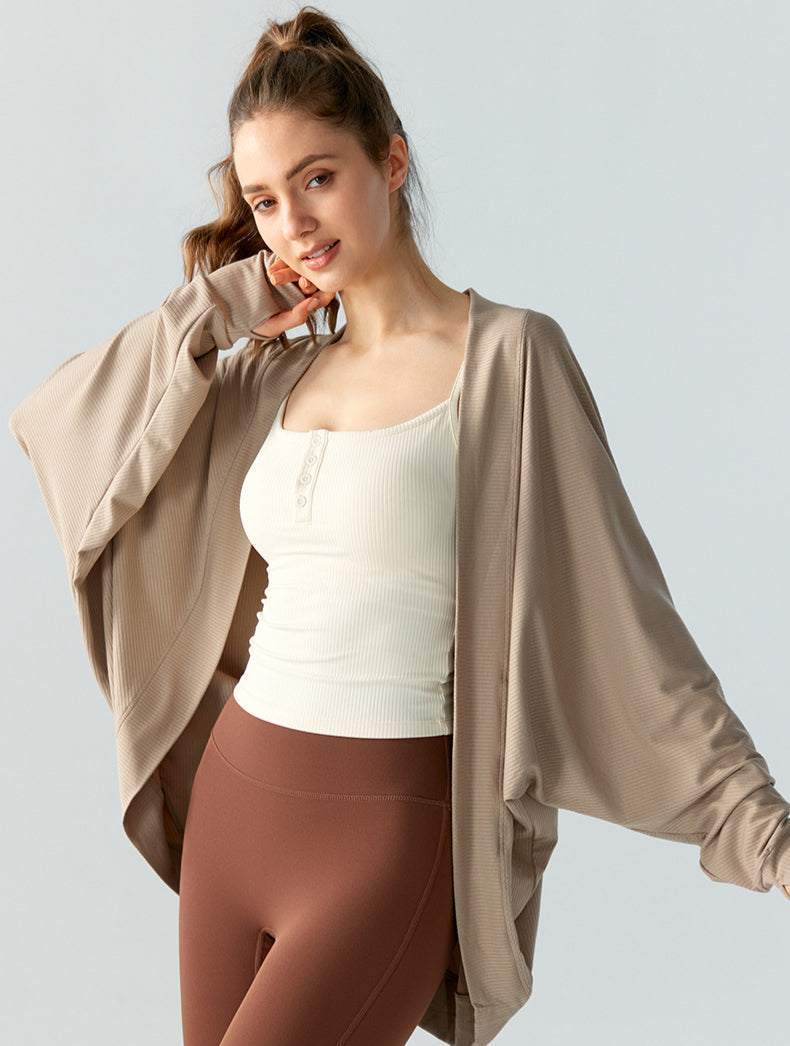 Sport Shawl with Thumb Cuffs Long Sleeve Cardigan Outerwear