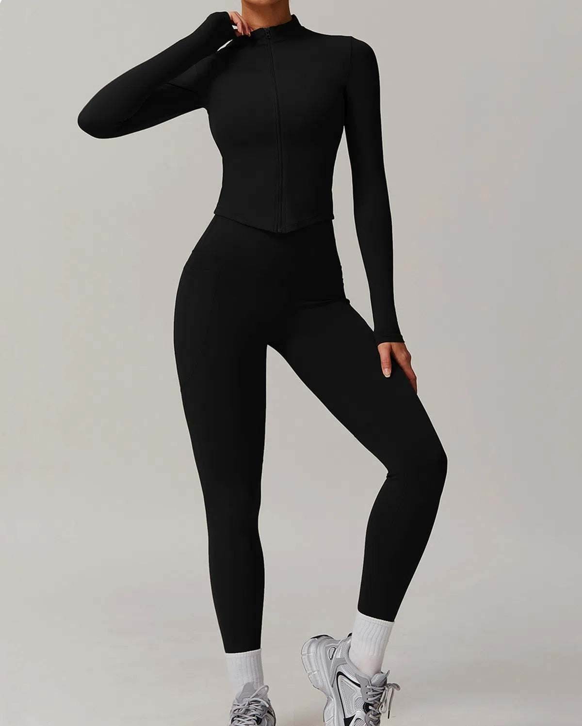 Solid Yoga Set With Sports Jacket and Legging