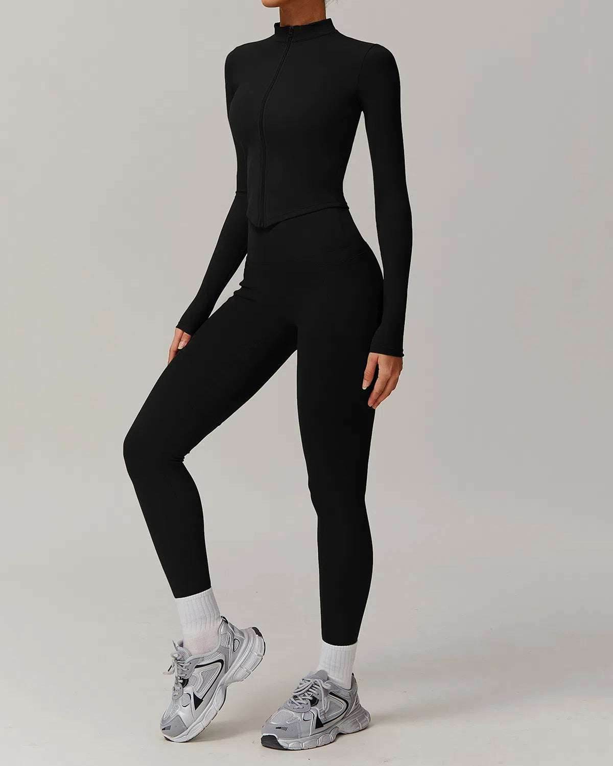 Solid Yoga Set With Sports Jacket and Legging