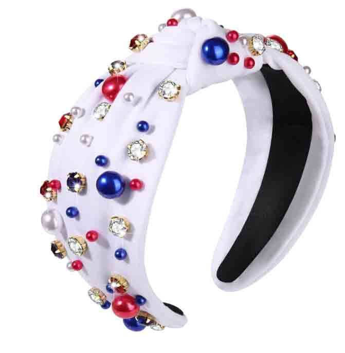 Pearl Rhinestone Jeweled Knotted Headband