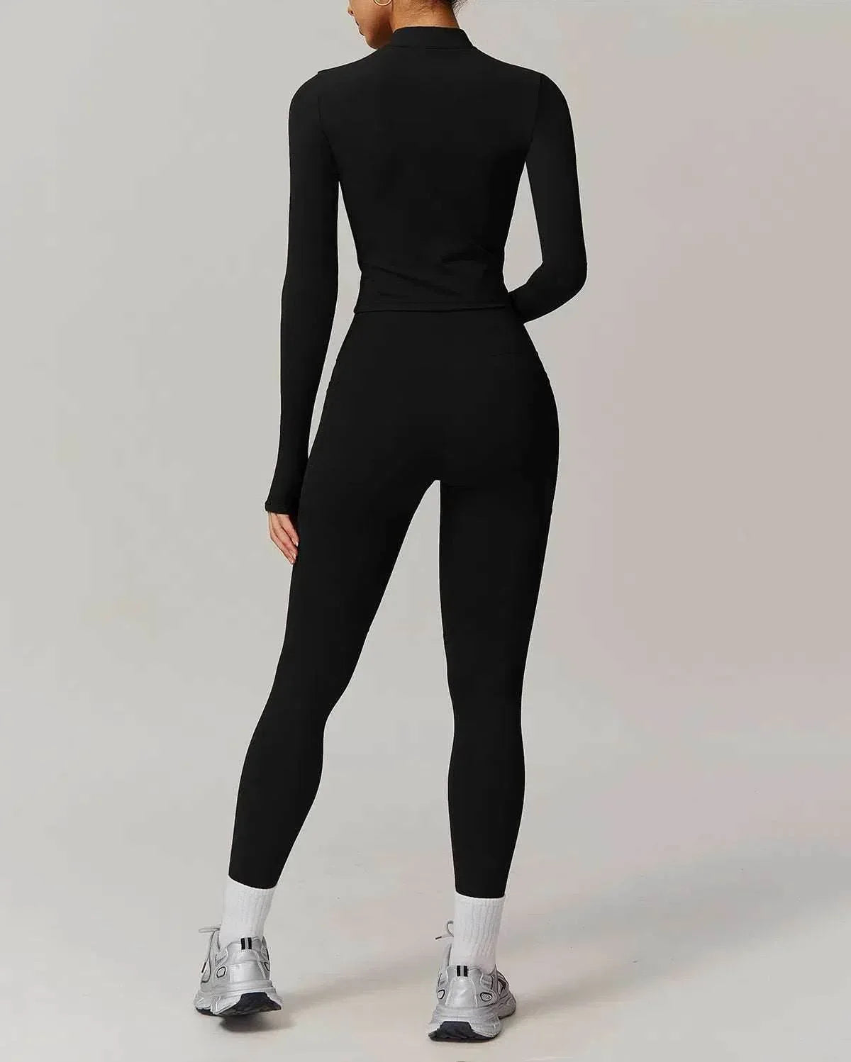 Solid Yoga Set With Sports Jacket and Legging -