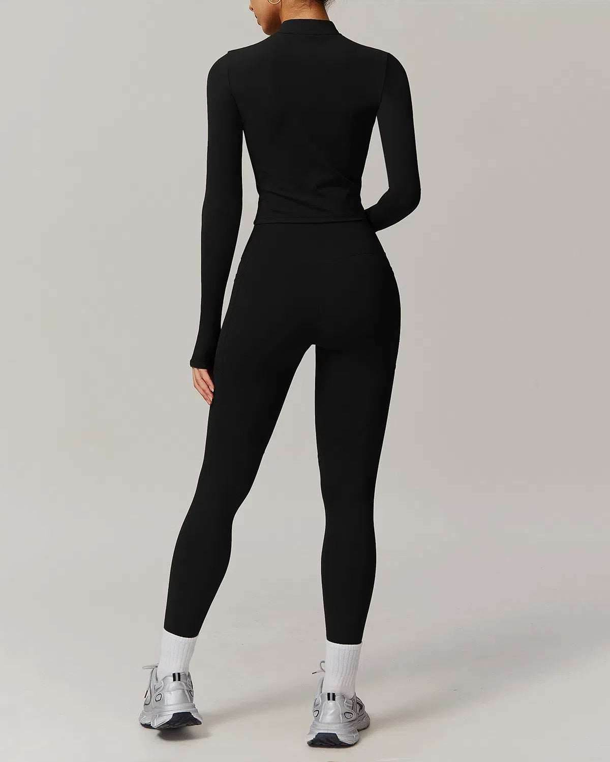 Solid Yoga Set With Sports Jacket and Legging