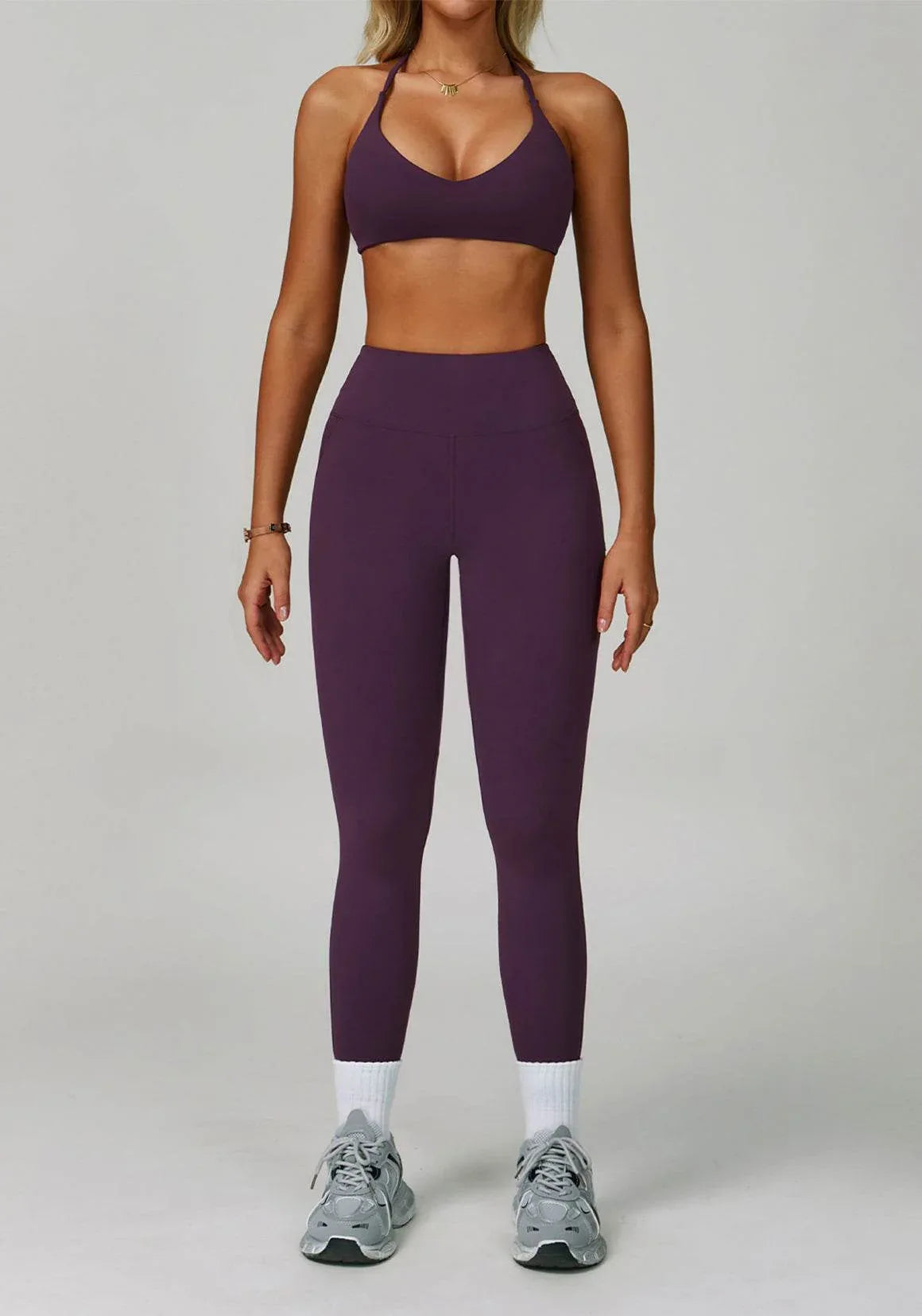 Activewear Set with Cross Back Sports Bra and Legging - Purple