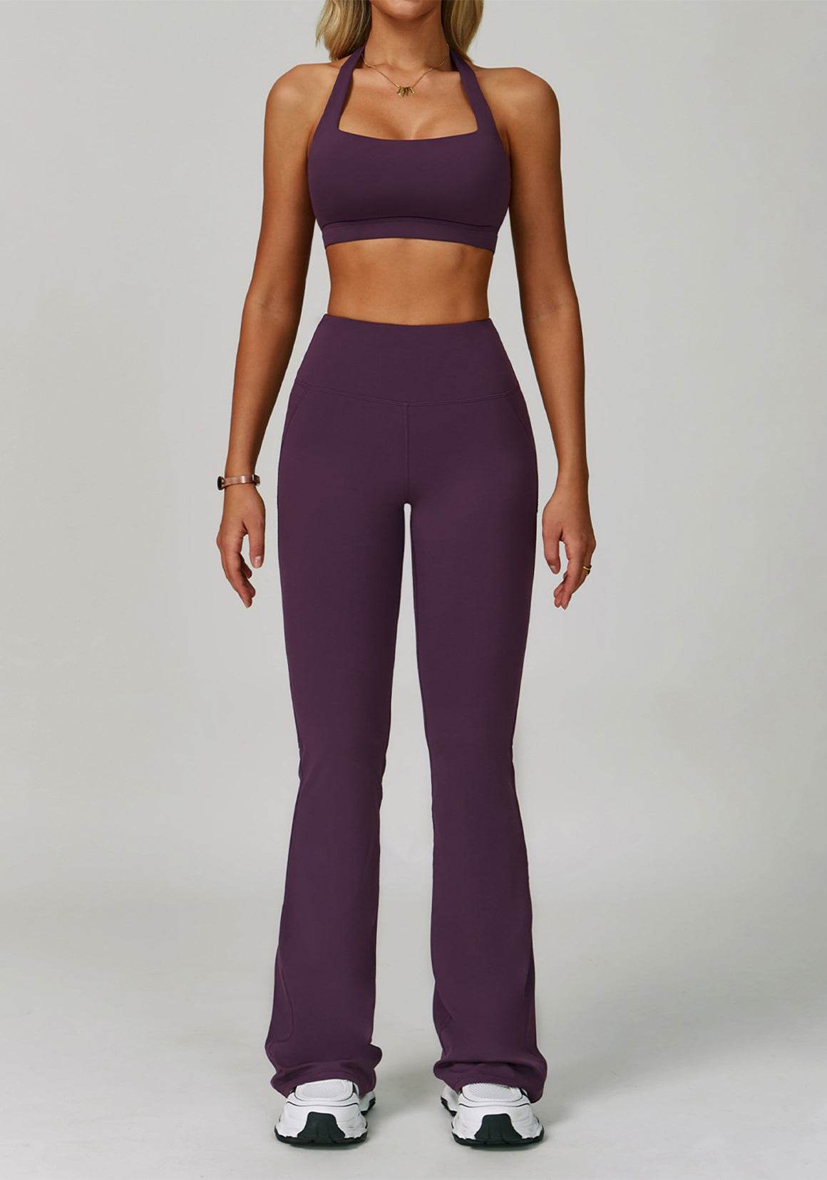 Activewear Set with Halter Sports Bra and Flared Pant