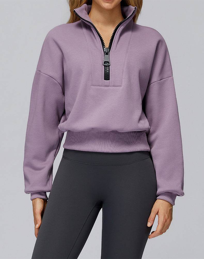Half Zip Crop Hoodies Long Sleeve Pullover Cropped Top