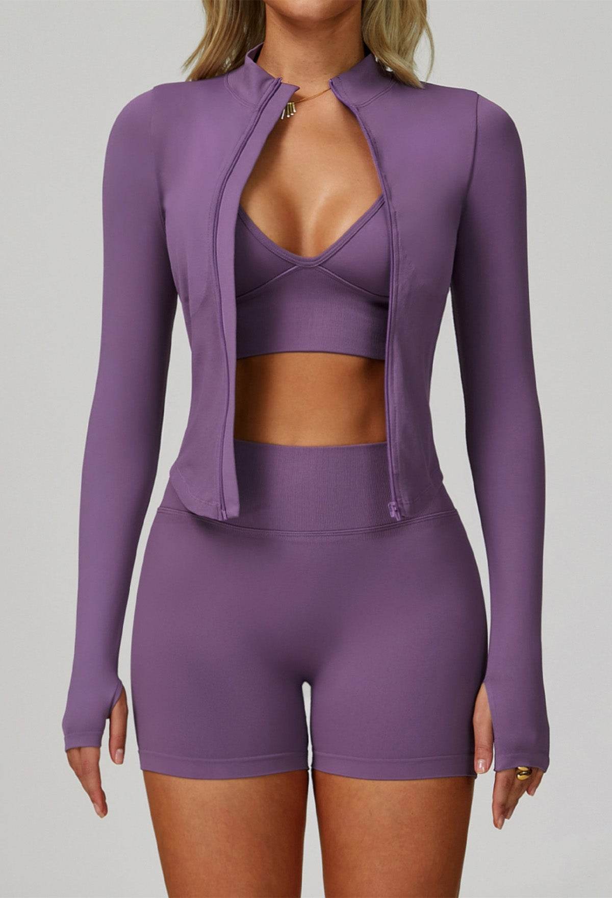 3 Pieces Activewear Set with Bra, Jacket and Short