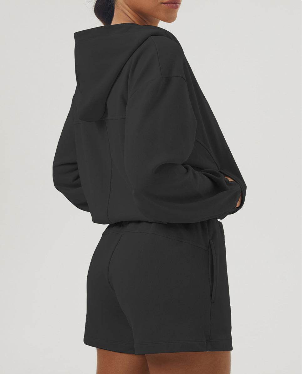 Loose Sports Set with Full Zip Hooded and Adjustable Short