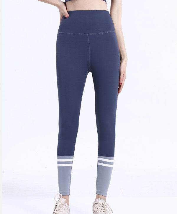 High Waist Contrasting Colors Striped Sports Leggings