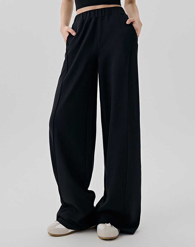 Casual Elastic Waist Wide Leg Sweatpants with Pockets