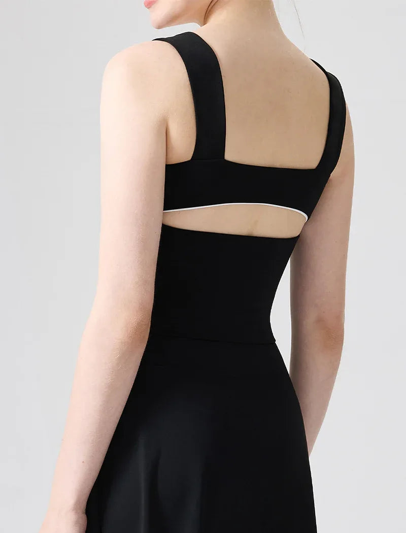 Color Blocked Tank Top Open Back Shirt with Built-in Bra Pad -