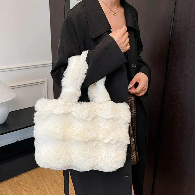 Fluffy Tote Bag Large Fur Winter Fuzzy Shoulder Handbag -