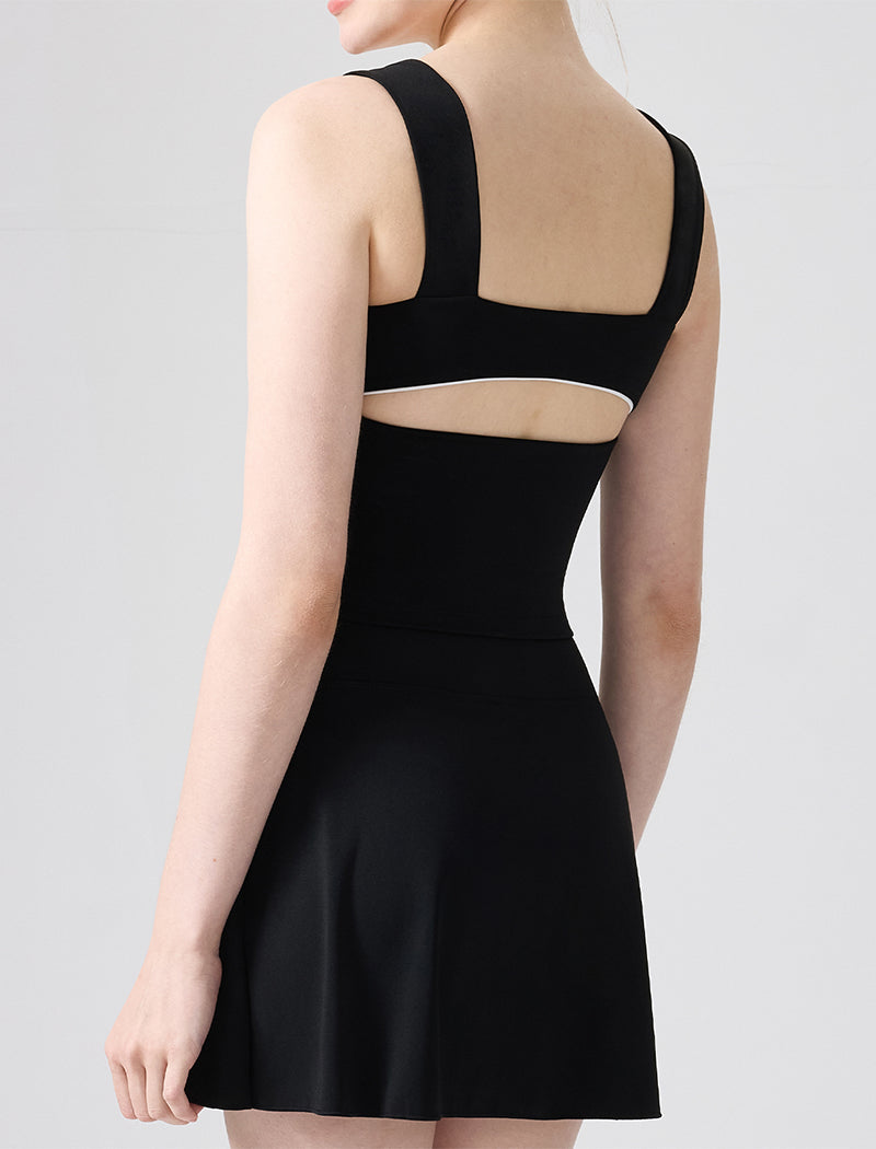 Color Blocked Tennis Sets with Open Back Tank Top and Skirt