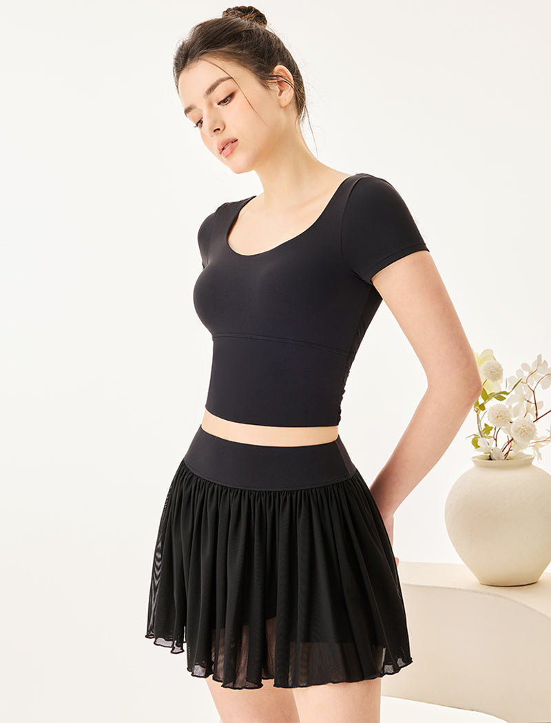 Activewear Set with Short Sleeve Crop T-Shirt and Skirt -