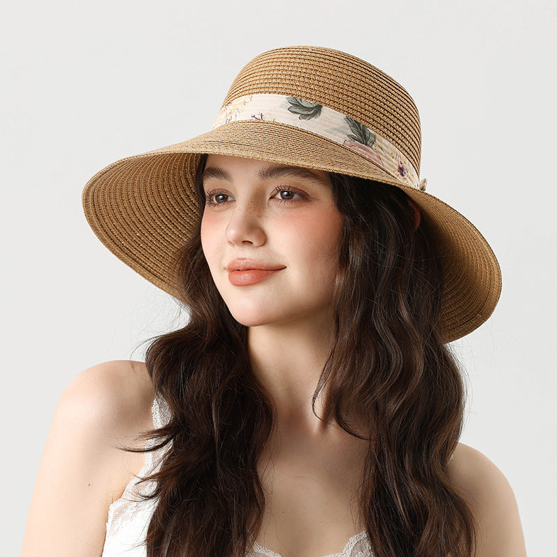 Summer Beach Straw Bucket Hat with Bow Tie