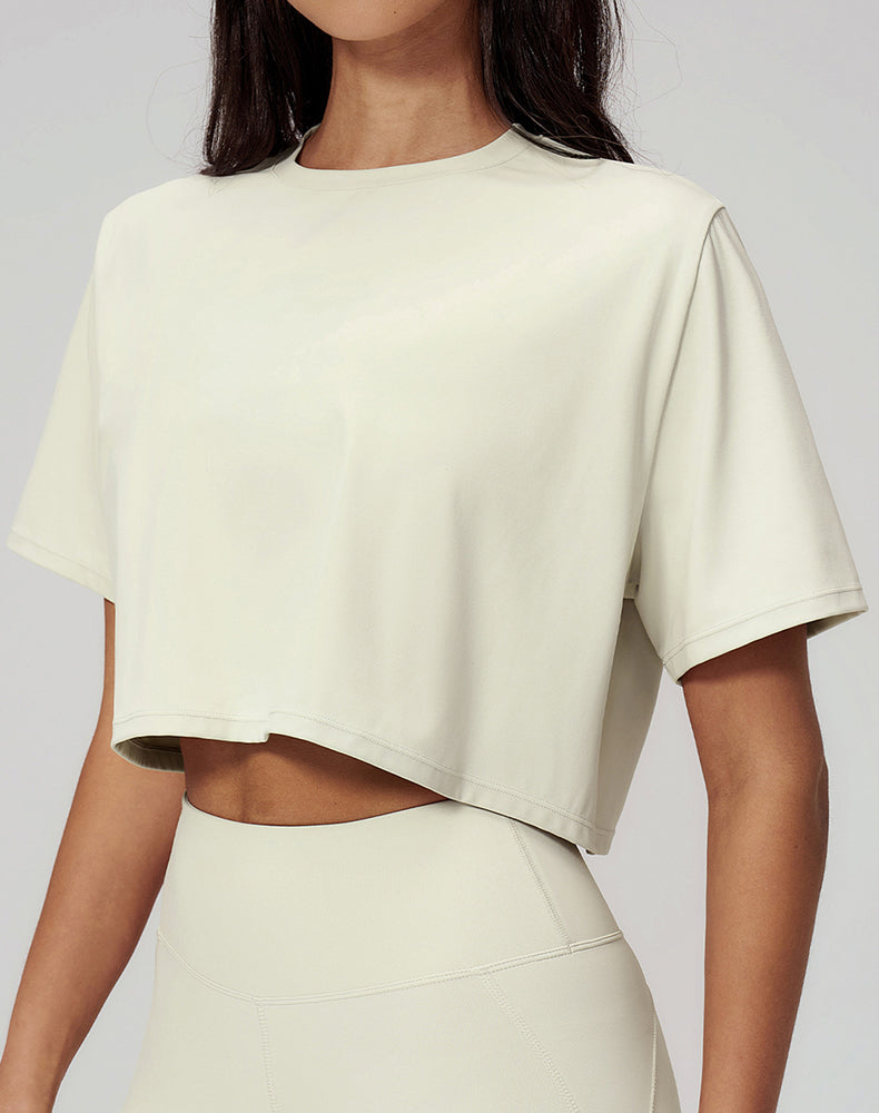 Short Sleeve Crop Tops Round Neck T-Shirts Loose Fit Blouse