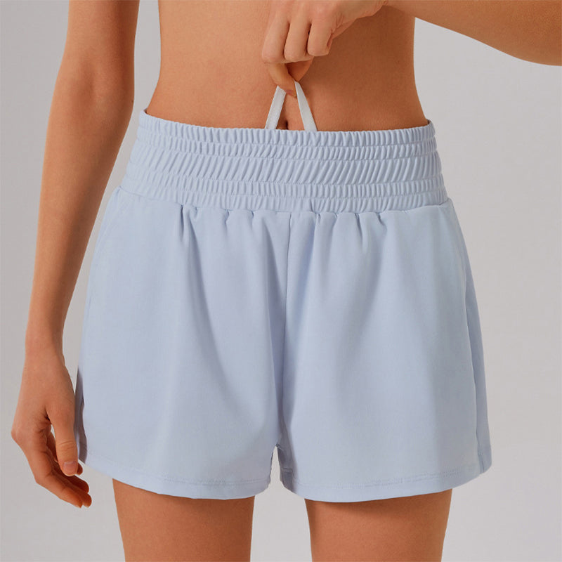 High Waisted Athletic Shorts with Pocket and Lined Short