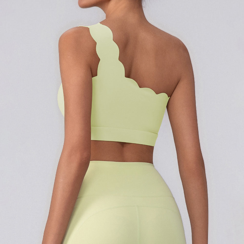Wavy One Shoulder Sports Bra Tank Top with Removable Pads