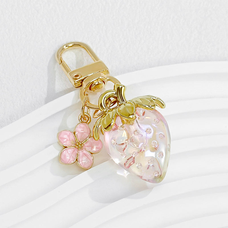 Strawberry Keychain Bag Charms Heart Flower Keychains Decor