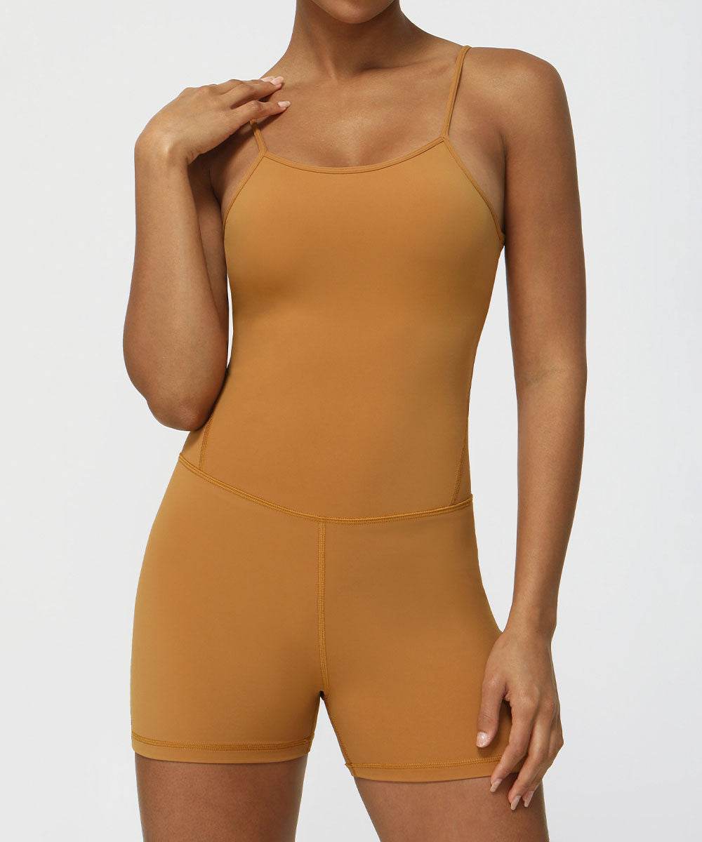 Crossover Back One Piece Yoga Bodysuit with Removable Pads