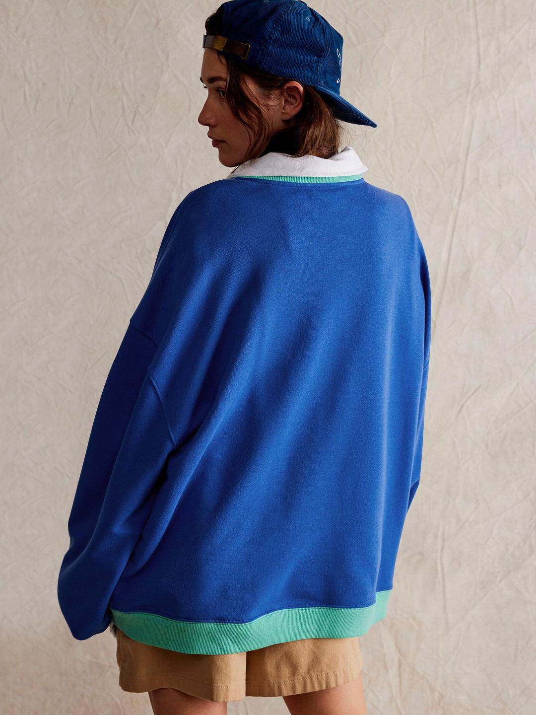 Oversized Color Block Long Sleeve Sweatshirt