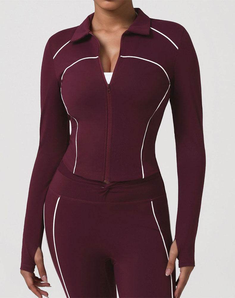 Contrast Trim Workout Jacket Zip Up Long Sleeve Coat