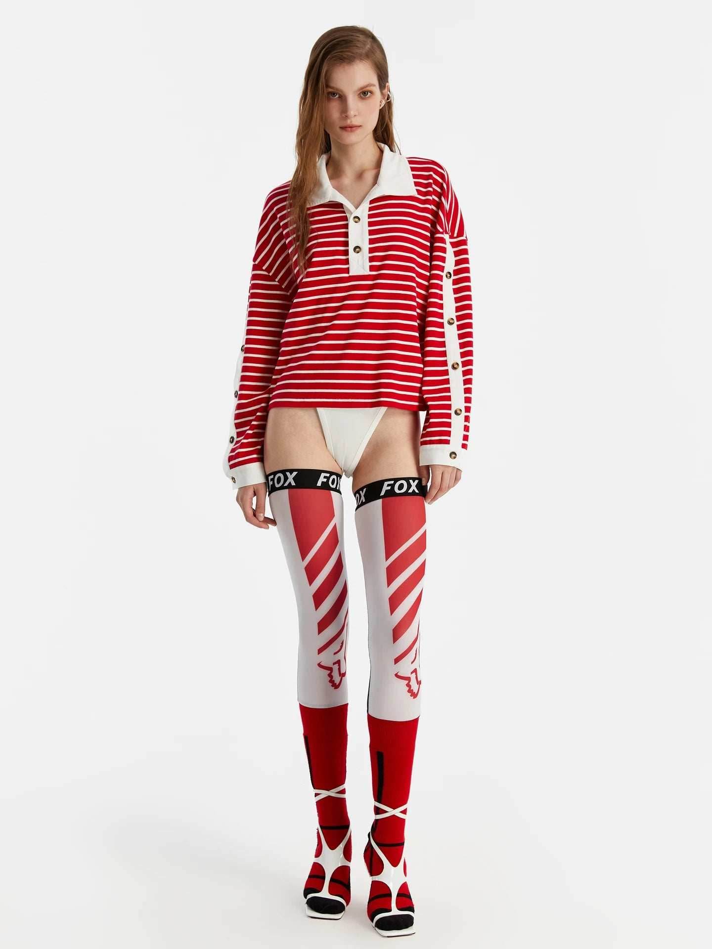 Striped Long Sleeve Casual Polo Shirt