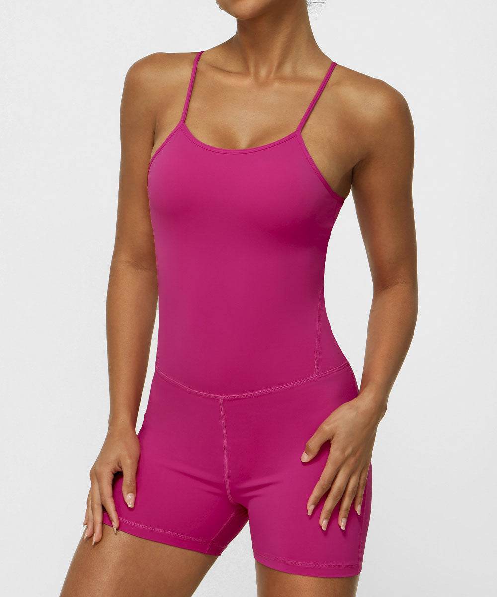 Crossover Back One Piece Yoga Bodysuit with Removable Pads