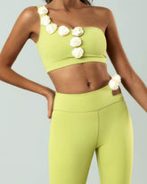One Shoulder Yoga Bra With Flowers
