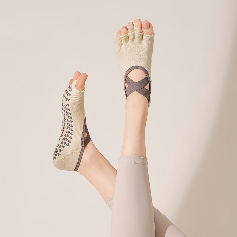 Crisscross Straps Yoga Socks Non Slip Five Toe Ballet Socks