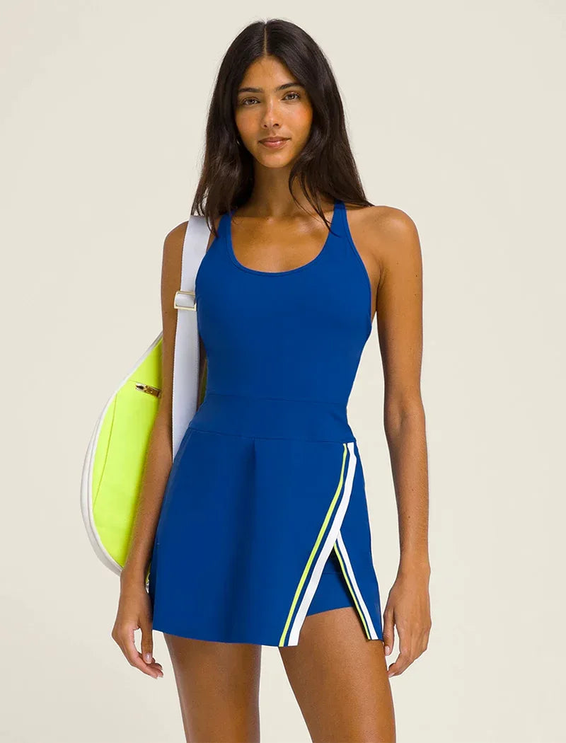Racerback Tennis Golf Mini Dresses with Short and Pocket - Blue