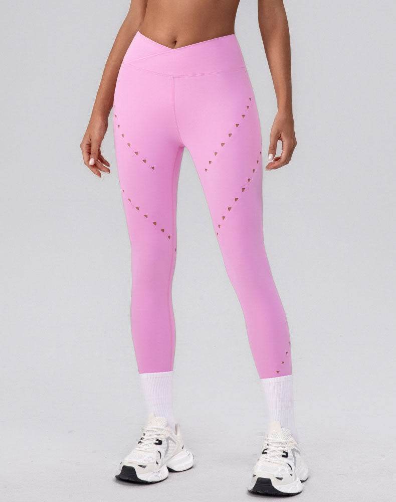 High Waist Tummy Control Hollow Out Yoga Leggings - Blush Pink