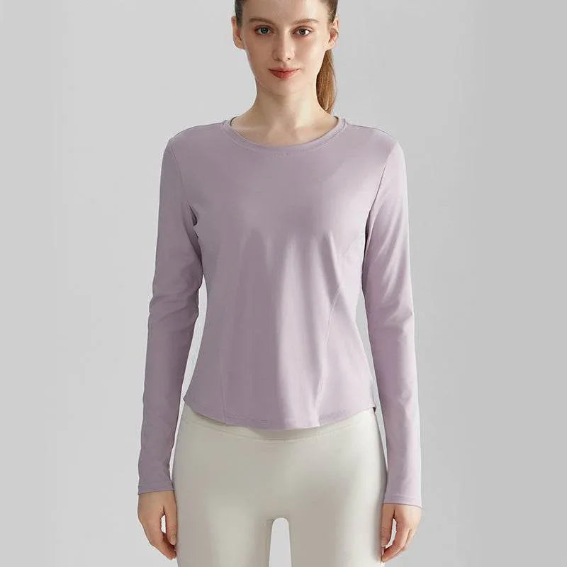 Long Sleeve Round Neckline Yoga T-Shirt - Purple