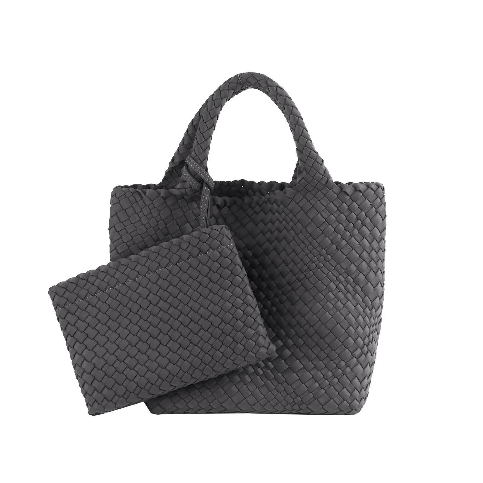 Woven Tote Bag and Purse Neoprene Handbag - Pure Black