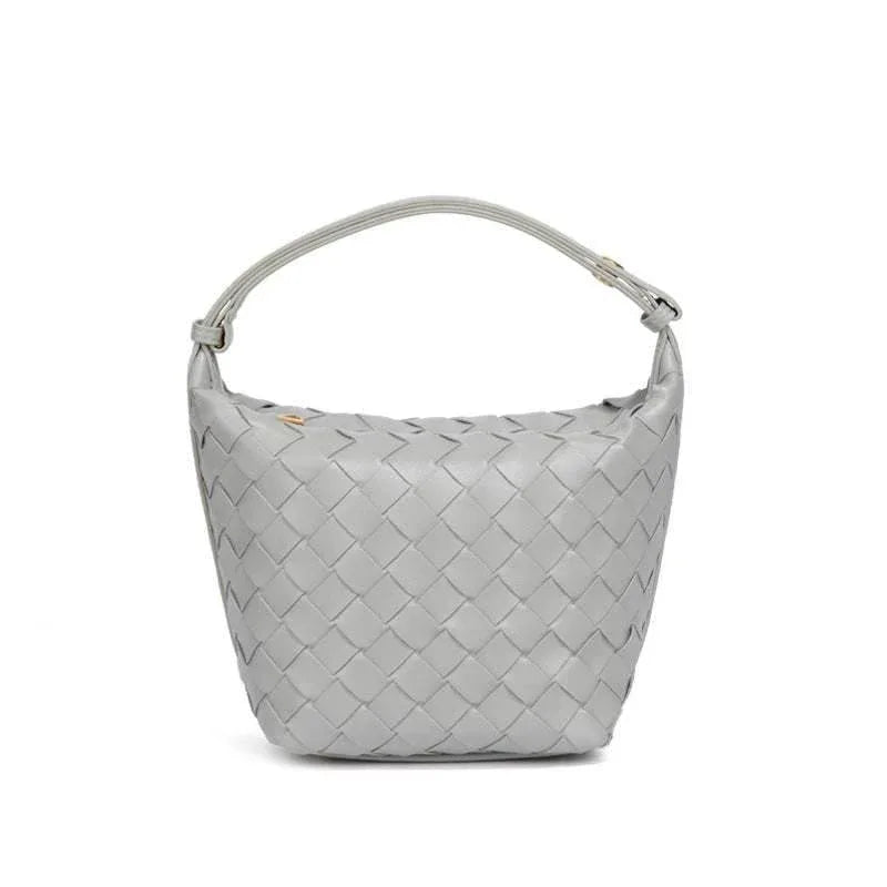 PU Woven Bucket Tote Handbag - Agate Gray