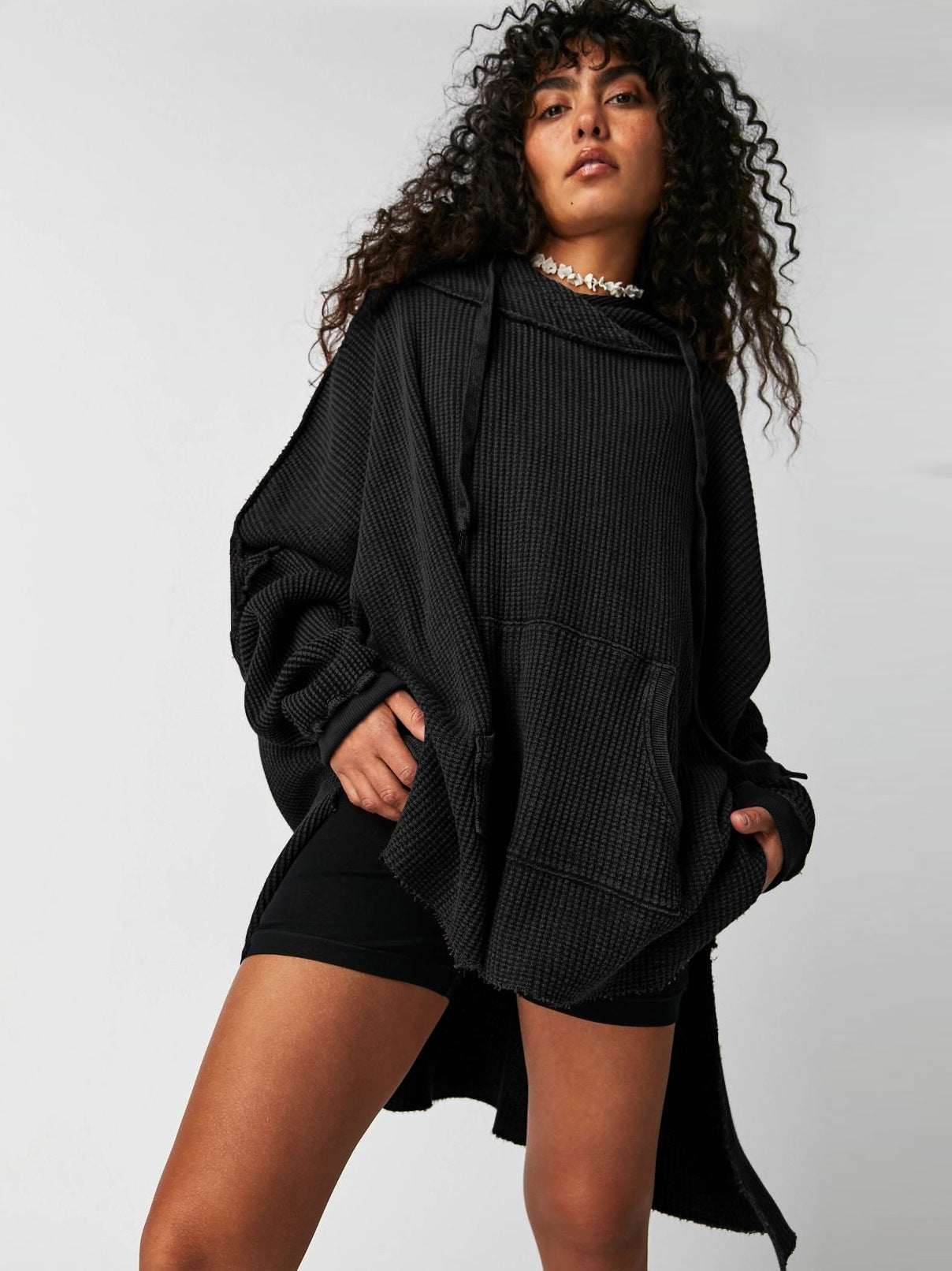 Waffle Knit Oversized Hoodies Sweater
