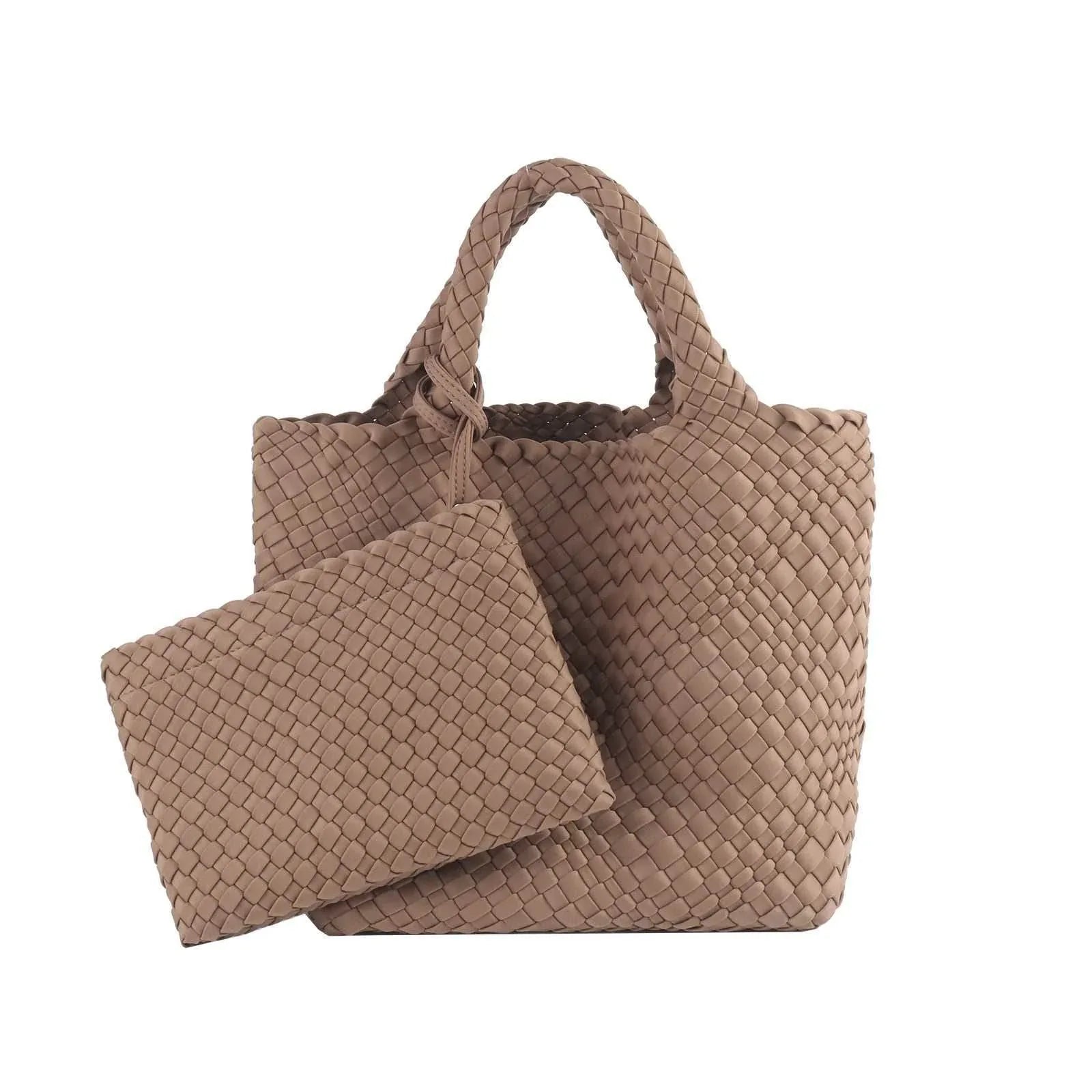Woven Tote Bag and Purse Neoprene Handbag - Deep Apricot