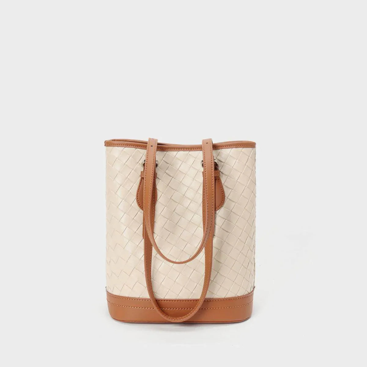 Leather Shoulder Bag Handheld Bucket Bag - White