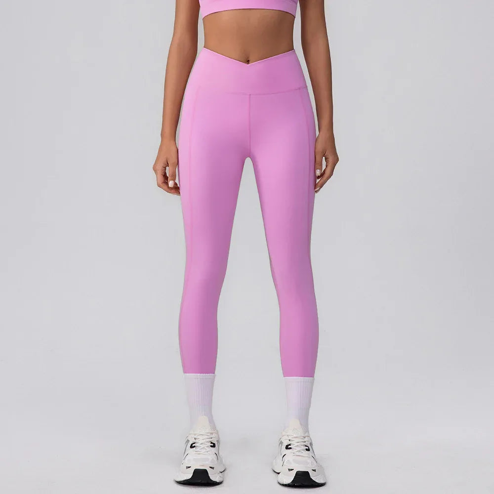 V Cross High Waist Butt Lifting Workout Leggings - Pink