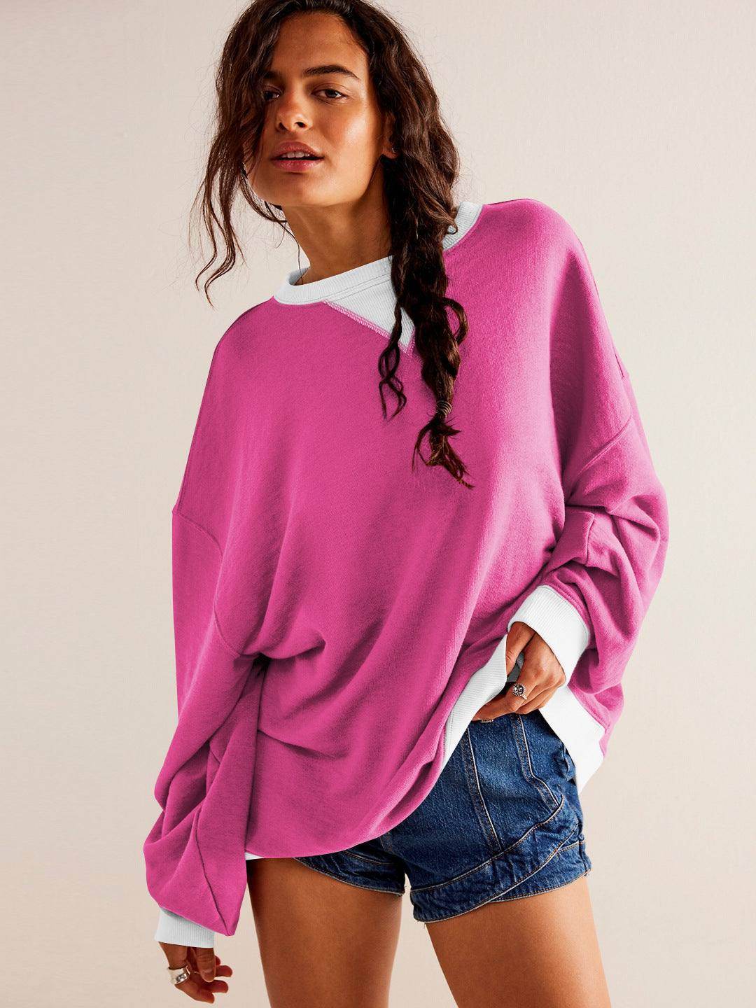 Oversized Color Block Long Sleeve Sweatshirt
