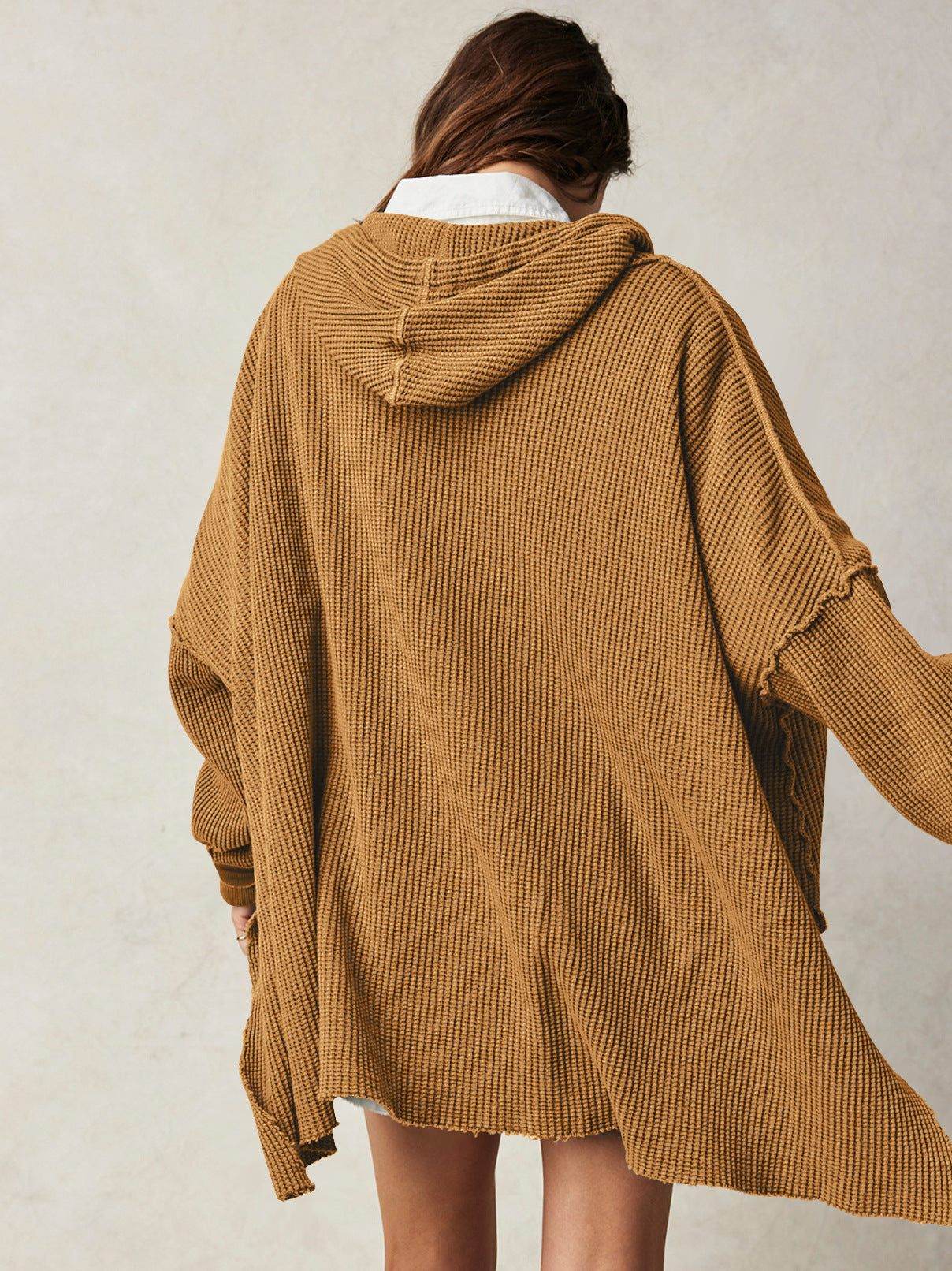 Waffle Knit Oversized Hoodies Sweater