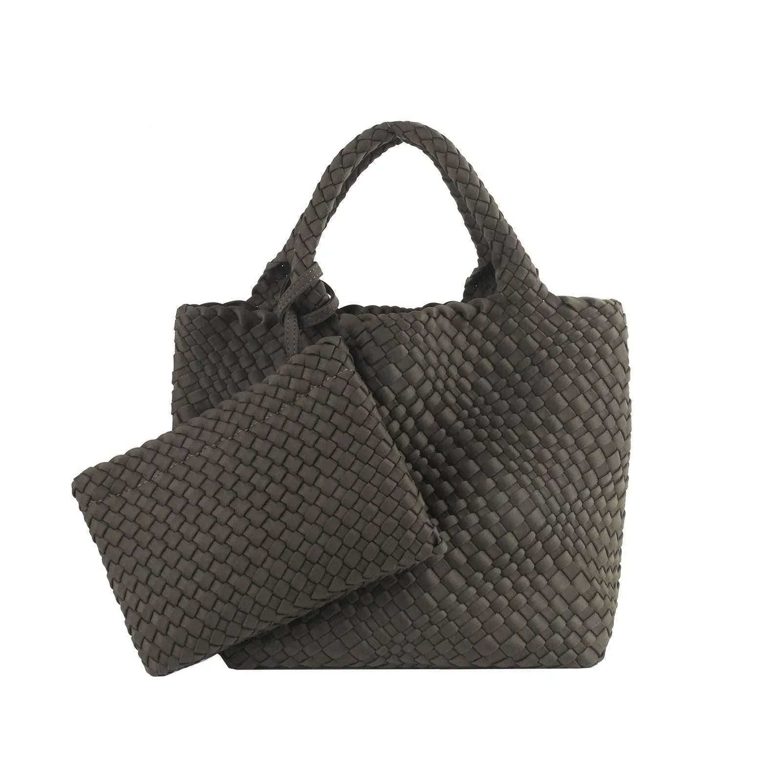 Woven Tote Bag and Purse Neoprene Handbag - Dark Gray