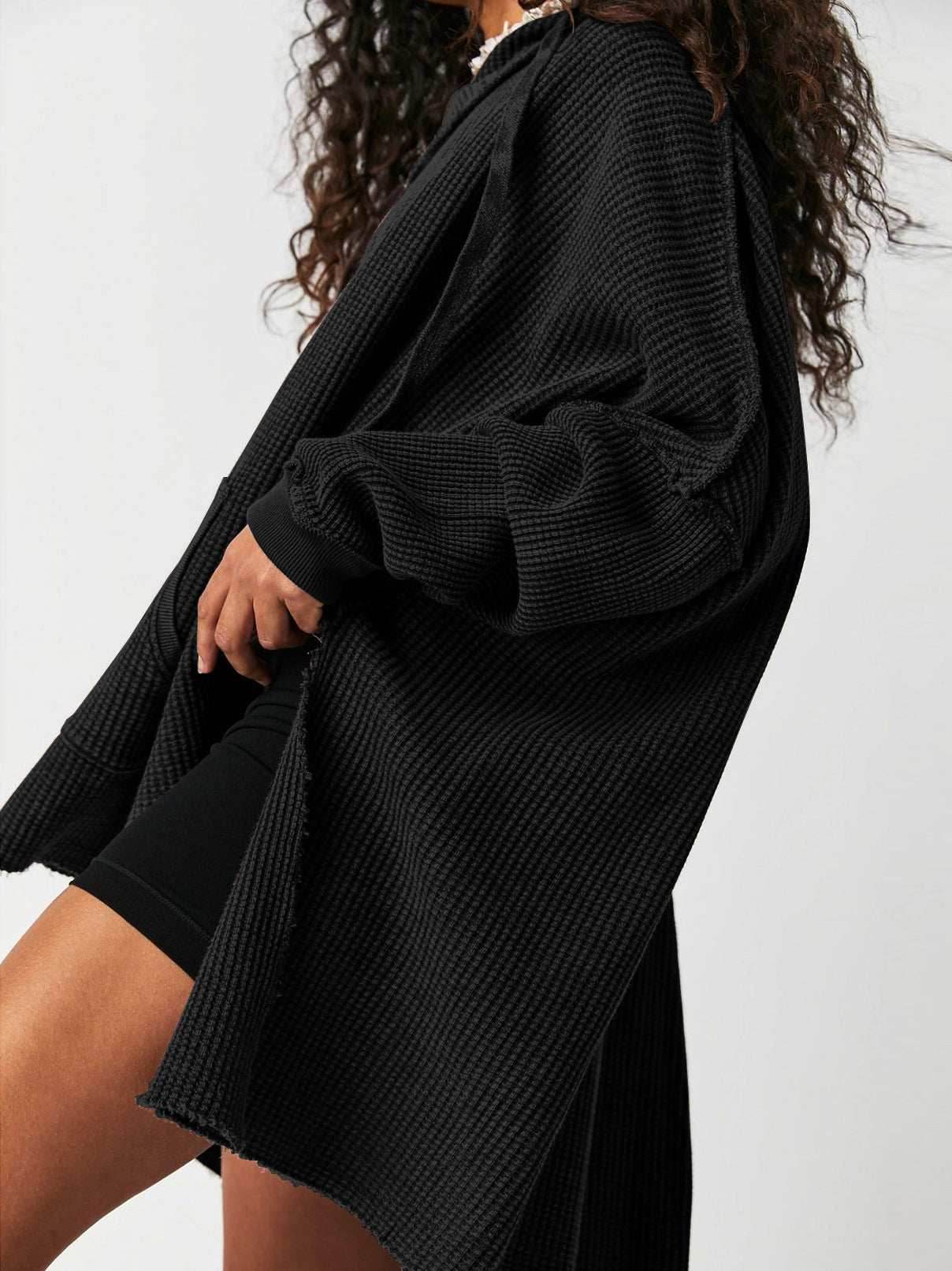 Waffle Knit Oversized Hoodies Sweater