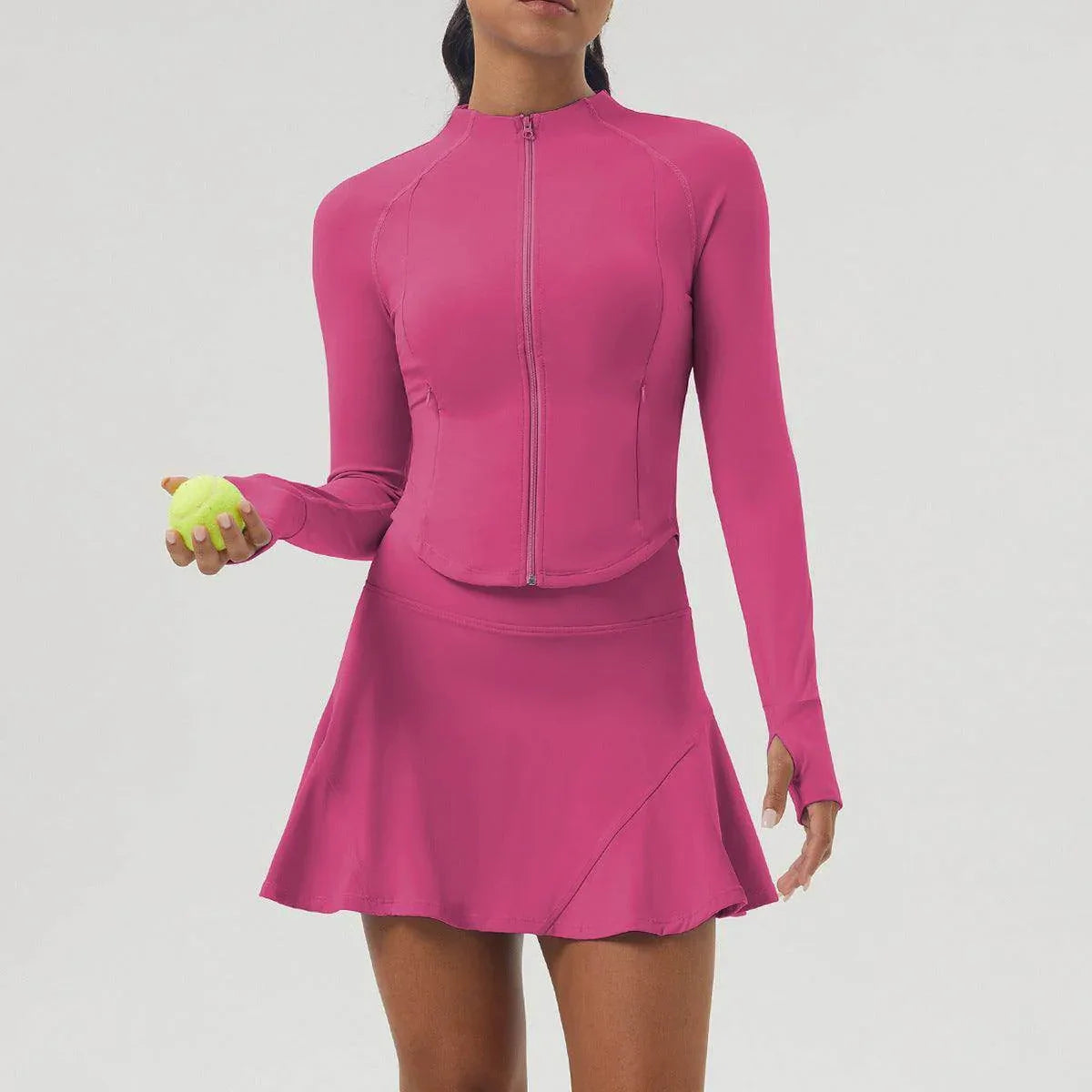 Sports Tennis Dress Set With Jacket and Skirt - Peach Pink